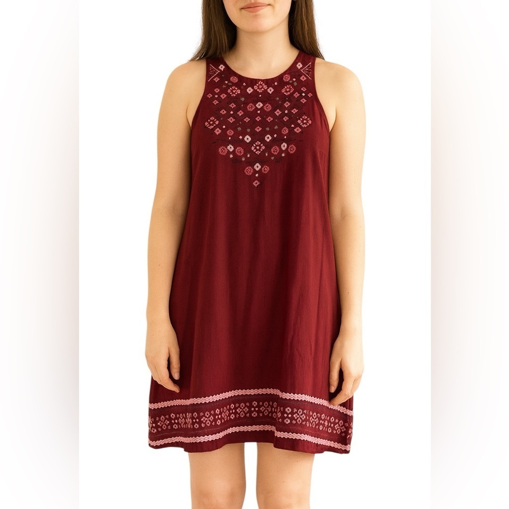 Xhilaration Size Small Floral Maroon Bohemian Style Dress